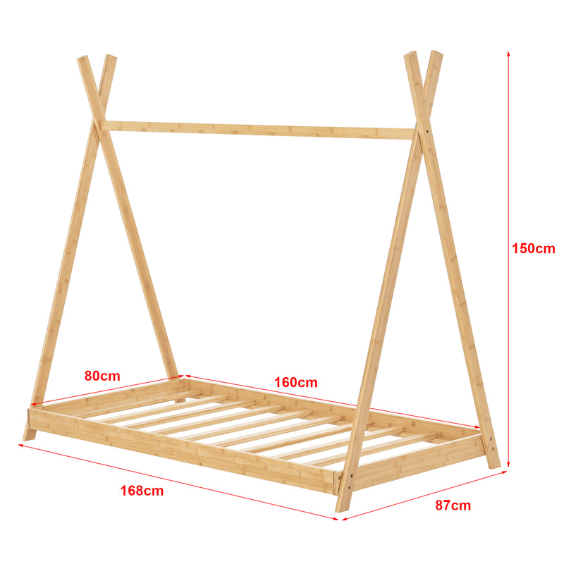 Maatschets [en.casa] Kinderbed Vimpeli tipi met matras bamboe houtkleurig - 2 varianten