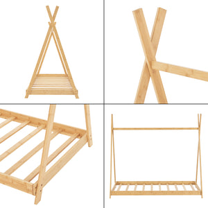 Lit tipi Vimpeli pour enfant avec matelas bambou naturel [en.casa]