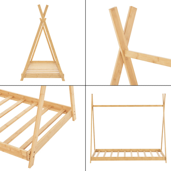 Lit tipi Vimpeli pour enfant avec matelas bambou naturel [en.casa]