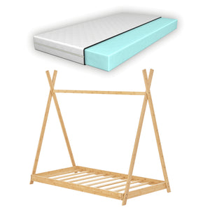 [en.casa] Kinderbed Vimpeli tipi met matras bamboe houtkleurig - 2 varianten