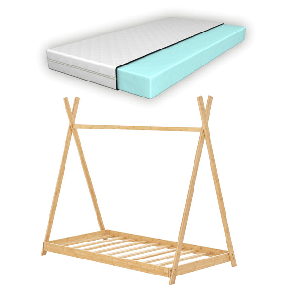 [en.casa] Kinderbed Vimpeli tipi met matras bamboe houtkleurig - 2 varianten