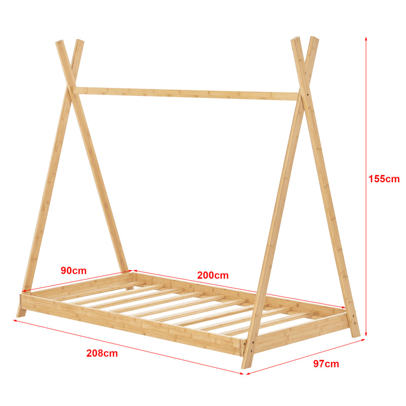 Maatschets [en.casa] Kinderbed Vimpeli tipi met matras bamboe houtkleurig - 2 varianten