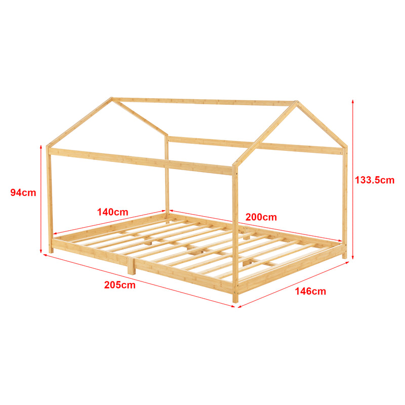 Croquis coté Lit cabane Vindafjord pour enfant avec matelas sommier à lattes bambou naturel [en.casa]