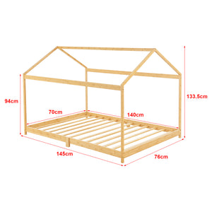 Lit cabane Vindafjord pour enfant avec matelas sommier à lattes bambou naturel [en.casa]