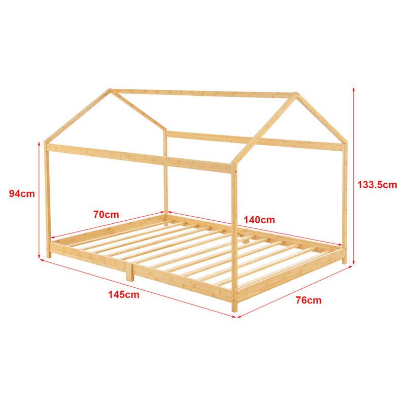 Croquis coté Lit cabane Vindafjord pour enfant avec matelas sommier à lattes bambou naturel [en.casa]