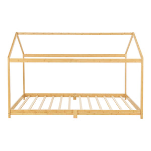 Lit cabane Vindafjord pour enfant avec matelas sommier à lattes bambou naturel [en.casa]