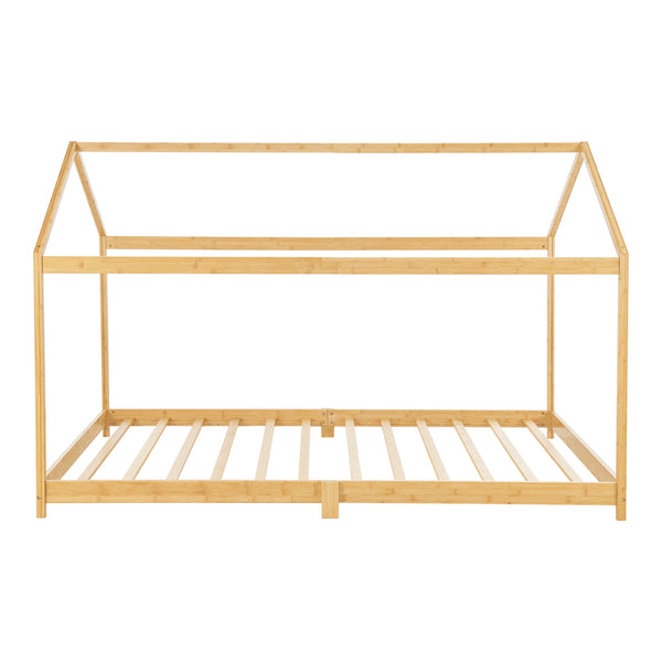 Lit cabane Vindafjord pour enfant avec matelas sommier à lattes bambou naturel [en.casa]