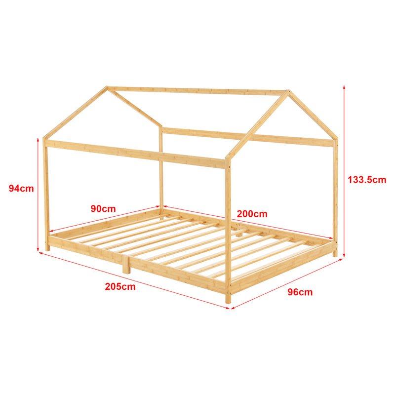 Croquis coté Lit cabane Vindafjord pour enfant bambou naturel [en.casa]