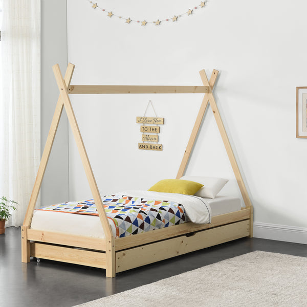 Kinderbed Tipi met onderschuifbed 90x200 cm - verschillende kleuren