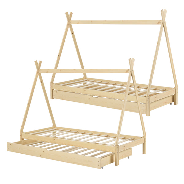 Kinderbed Tipi met onderschuifbed 90x200 cm - verschillende kleuren