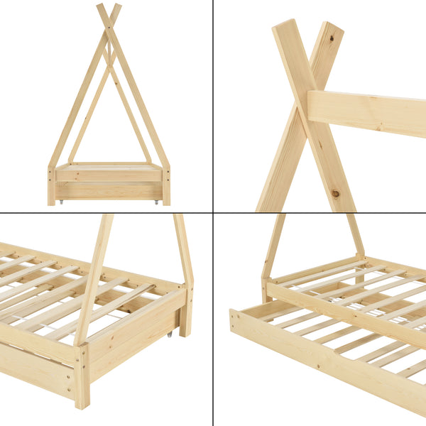 Kinderbed Tipi met onderschuifbed 90x200 cm - verschillende kleuren