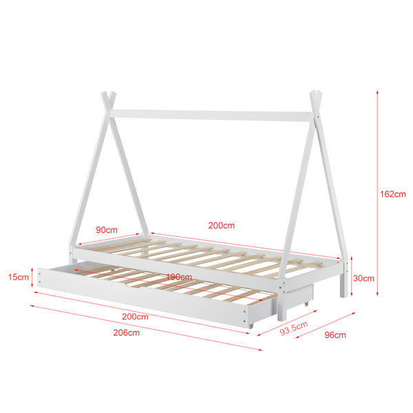 Lit Tipi avec Lit d'Appoint Cree  200 x 90 cm [en.casa]