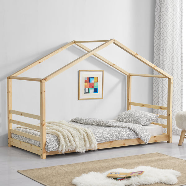 Kinderbed houten bed huisbed met bedbodem - verschillende maten en kleuren