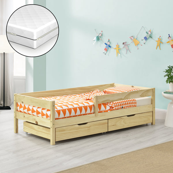 Kinderbed Borgarnes met uitvalbeveiliging matras en 2 lades - verschillende kleuren en maten