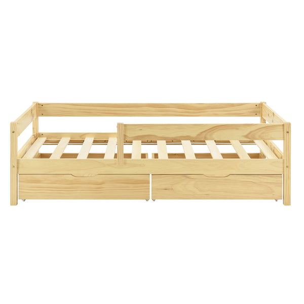Kinderbed Borgarnes met uitvalbeveiliging matras en 2 lades - verschillende kleuren en maten