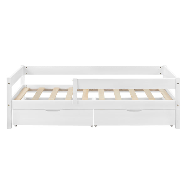 Kinderbed Borgarnes met uitvalbeveiliging matras en 2 lades - verschillende kleuren en maten