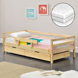 Lit d'enfant Design avec Barrière Anti-Chute et 2 Tiroirs Construction Solide avec Matelas Bois de Pin Contreplaqué [en.casa] [neu.haus]