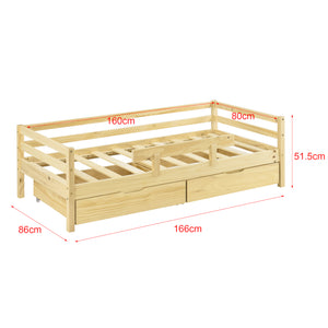Lit d'enfant Design avec Barrière Anti-Chute et 2 Tiroirs Construction Solide avec Matelas Bois de Pin Contreplaqué [en.casa] [neu.haus]