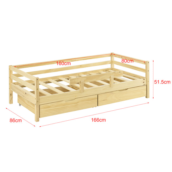 Lit d'enfant Design avec Barrière Anti-Chute et 2 Tiroirs Construction Solide avec Matelas Bois de Pin Contreplaqué [en.casa] [neu.haus]