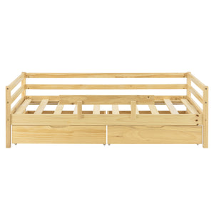 Lit d'enfant Design avec Barrière Anti-Chute et 2 Tiroirs Construction Solide avec Matelas Bois de Pin Contreplaqué [en.casa] [neu.haus]