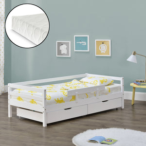 Lit d'enfant Design avec Barrière Anti-Chute et 2 Tiroirs Construction Solide avec Matelas Bois de Pin Contreplaqué [en.casa] [neu.haus]