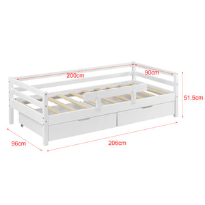Lit d'enfant Design avec Barrière Anti-Chute et 2 Tiroirs Construction Solide avec Matelas Bois de Pin Contreplaqué [en.casa] [neu.haus]