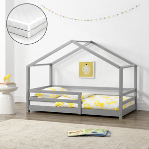 Lit d'enfant Design en Forme Maison avec Grille de Protection Lit Cabane Construction Solide avec Matelas Bois de Pin [en.casa] [neu.haus]
