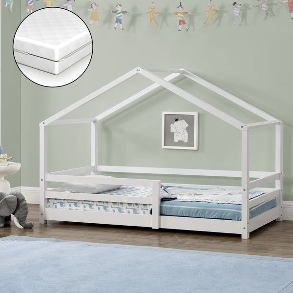Kinderbed Knätten grenen huisbed incl. matras, bedodem en uitvalbeveiliging - verschillende kleuren en maten