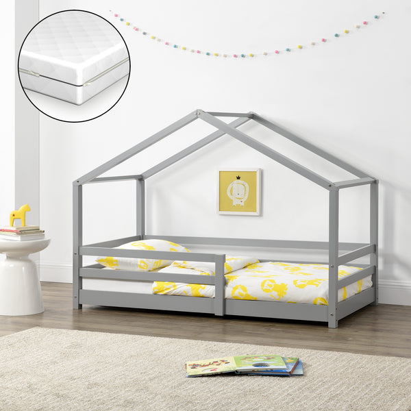Lit d'enfant Design en Forme Maison avec Grille de Protection Lit Cabane Construction Solide avec Matelas Bois de Pin [en.casa] [neu.haus]