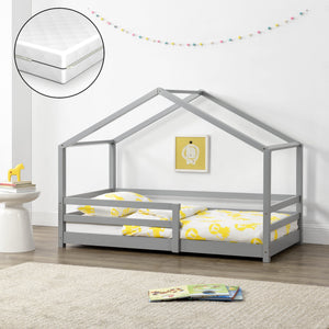 Lit d'enfant Design en Forme Maison avec Grille de Protection Lit Cabane Construction Solide avec Matelas Bois de Pin [en.casa] [neu.haus]