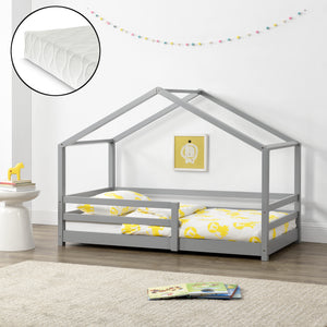 Lit d'enfant Design en Forme Maison avec Grille de Protection Lit Cabane Construction Solide avec Matelas Bois de Pin [en.casa] [neu.haus]