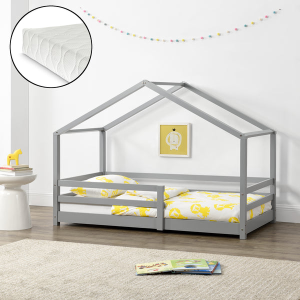 Lit d'enfant Design en Forme Maison avec Grille de Protection Lit Cabane Construction Solide avec Matelas Bois de Pin [en.casa] [neu.haus]
