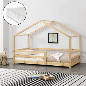 Lit d'enfant Design en Forme Maison avec Grille de Protection Lit Cabane Construction Solide avec Matelas Bois de Pin [en.casa] [neu.haus]