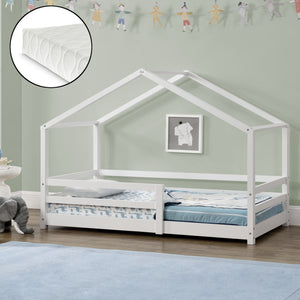 Kinderbed Knätten grenen huisbed incl. matras, bedodem en uitvalbeveiliging - verschillende kleuren en maten