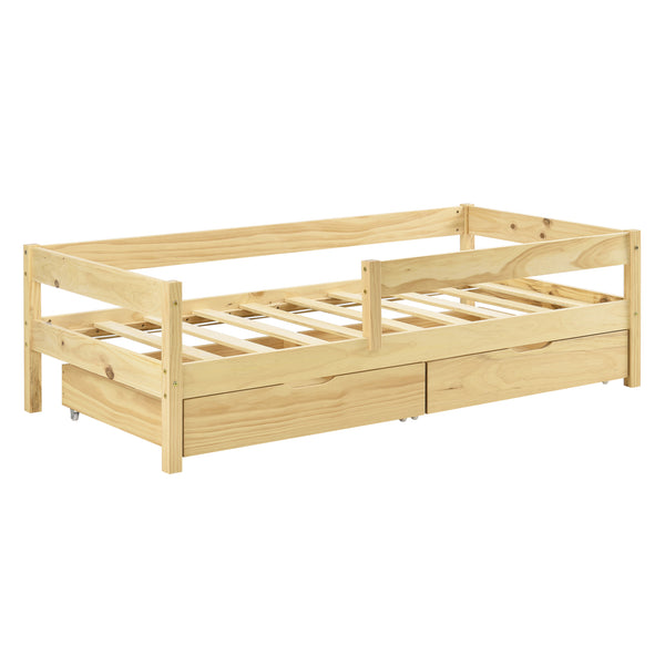 Kinderbed Borgarnes met uitvalbeveiliging en 2 lades - verschillende kleuren en maten