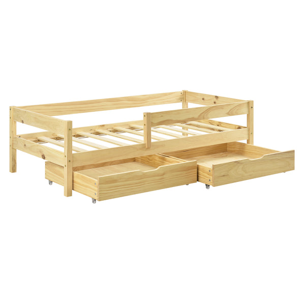 Kinderbed Borgarnes met uitvalbeveiliging en 2 lades - verschillende kleuren en maten