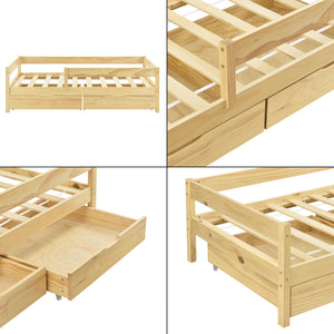 Kinderbed Borgarnes met uitvalbeveiliging en 2 lades - verschillende kleuren en maten