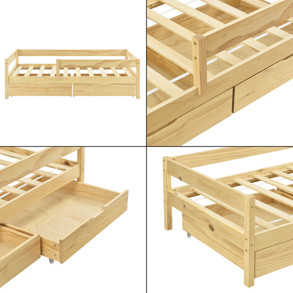 Kinderbed Borgarnes met uitvalbeveiliging en 2 lades - verschillende kleuren en maten