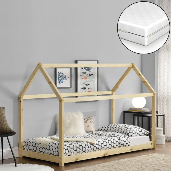 Kinderbed Netstal huisbed grenen met matras en bedbodem - verschillende kleuren en maten