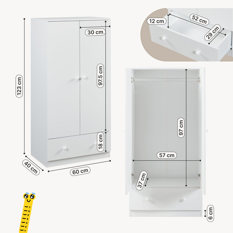 Croquis coté Armoire enfant Beldinupp 123 x 60 x 40 cm [en.casa]