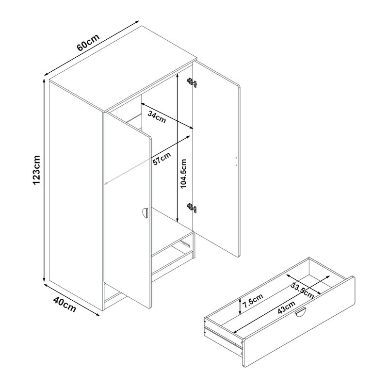 Maatschets Kinderkast Sandnes kledingkast 123x60x40 cm [en.casa]