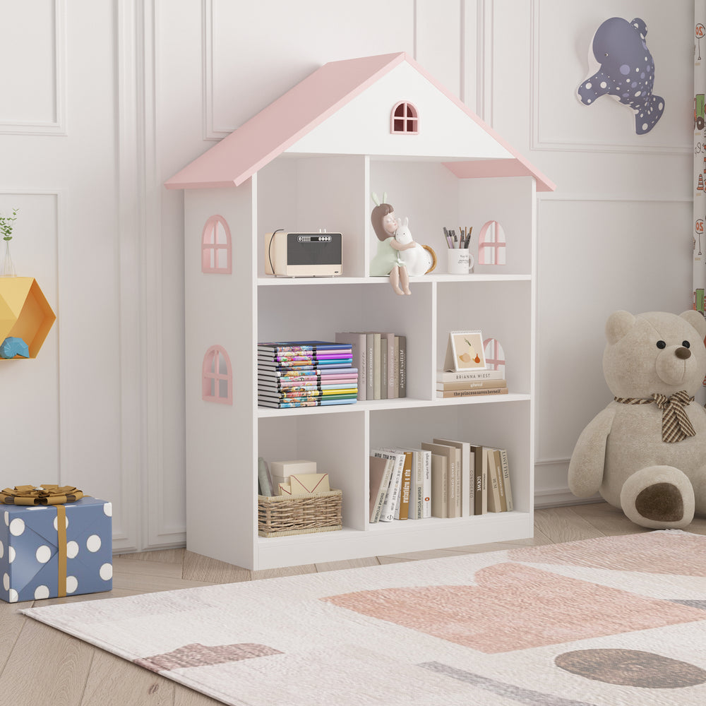 Kinderkast Vipsali open kast 107x83x30 cm wit en roze [en.casa]