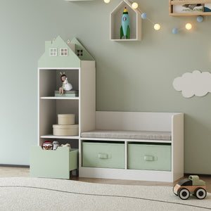 Banc pour enfant avec étagère Vipsali 100 x 99 x 30 cm blanc vert menthe [en.casa] 
