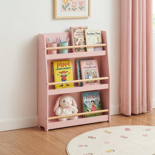 Kinderboekenrek Virer met 3 open vakken 78x60x18 cm roze [en.casa] 