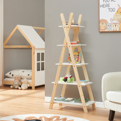 Boekenkast Vanlilu grenenhout 145x65x32 cm natuur/wit [en.casa] - premiumXL