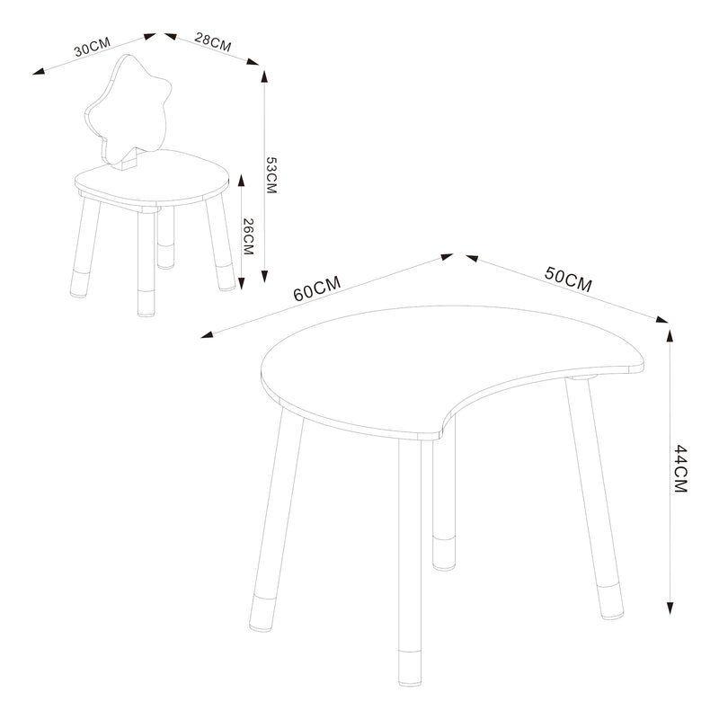 Croquis coté Bureau pour enfant avec chaise Lallega [en.casa]