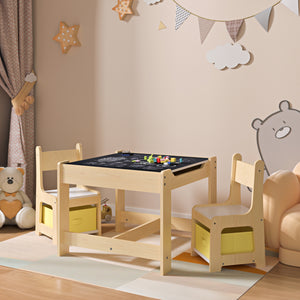 Table pour enfants avec 2 chaises Irixoa avec boîtes Nature [en.casa] - premiumXL