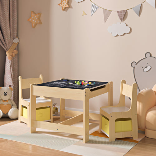 Table pour enfants avec 2 chaises Irixoa avec boîtes Nature [en.casa] - premiumXL