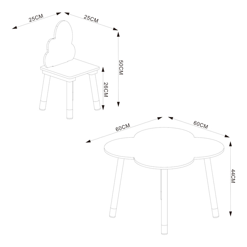 Croquis coté Ensemble de table et 2 chaises pour enfants Epim [en.casa] 