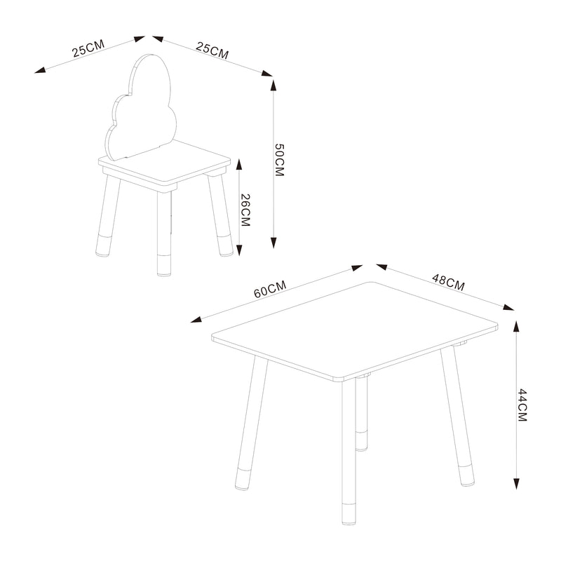 Maatschets Kindertafelset Hovle met 2 stoelen wolkdesign [en.casa]